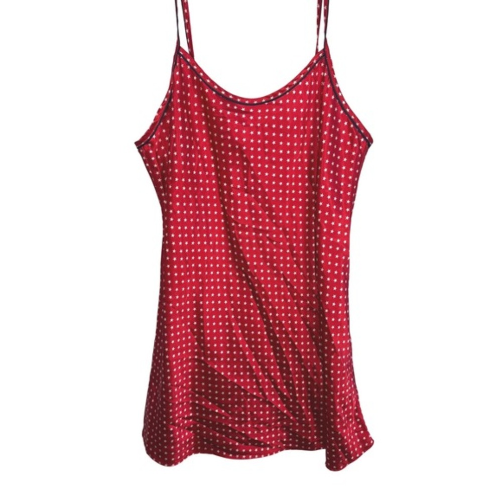Vintage Y2K Women Red‎ White Star Print Nightgown Slip Chemise Size L